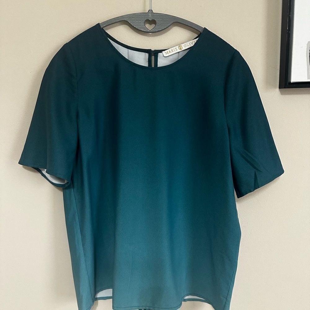 Marie Oliver Teal Ombre Short Sleeve Boxy Style Blouse